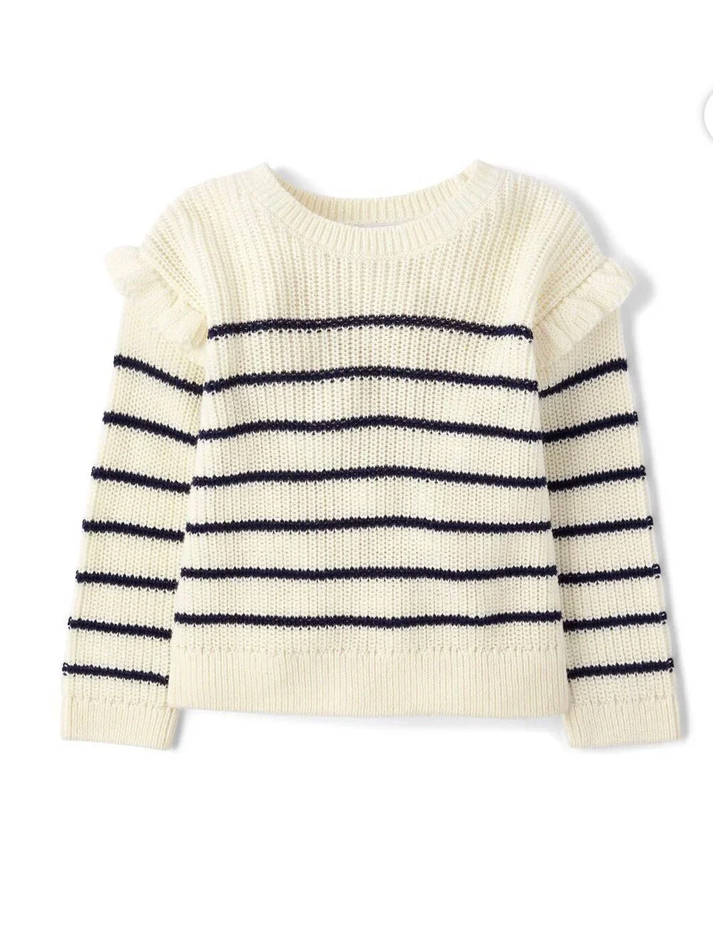 TCP Toddler Girls Long Sleeve Ruffle Sweater; White & Black Striped (3T)